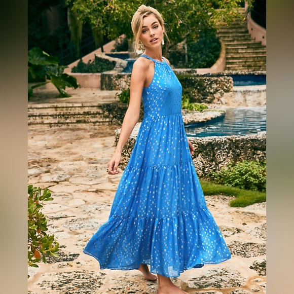 Lilly Pulitzer Dresses & Skirts - Lilly Pulitzer Beccalyn maxi dress boca blue viscose metallic clip dobby | L